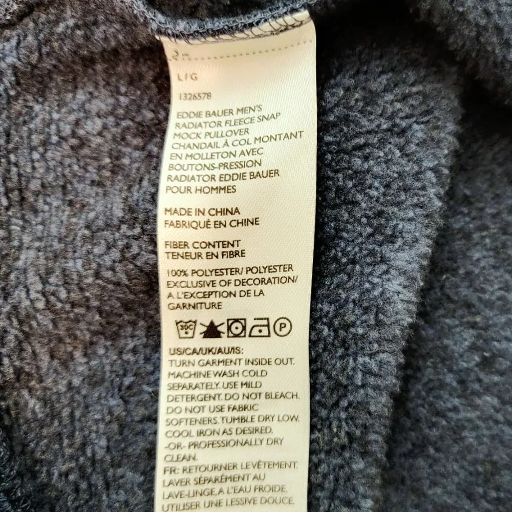 Eddie Bauer Men’s Large Radiator Fleece Pullover 1/4 Snap Front Top Navy Heather